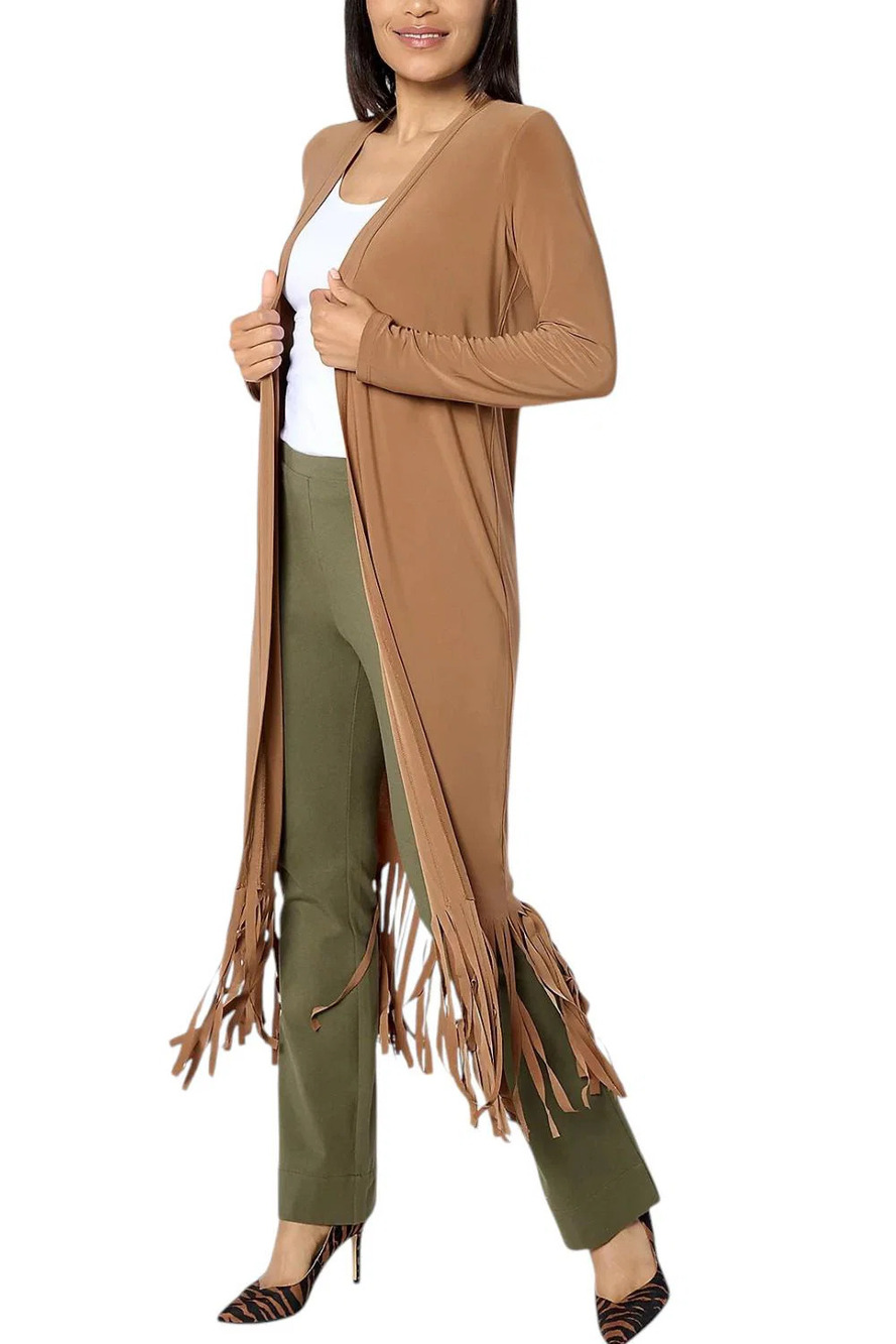 Attitudes by Renee Regular Como Jersey Fringe Duster Coconut Brown - Regular